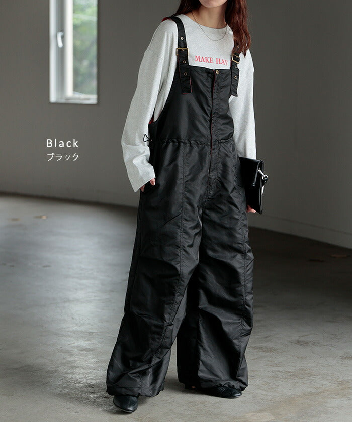 サロペット MA-1 風 ワイド レディース サロペ パンツ ロング ロング