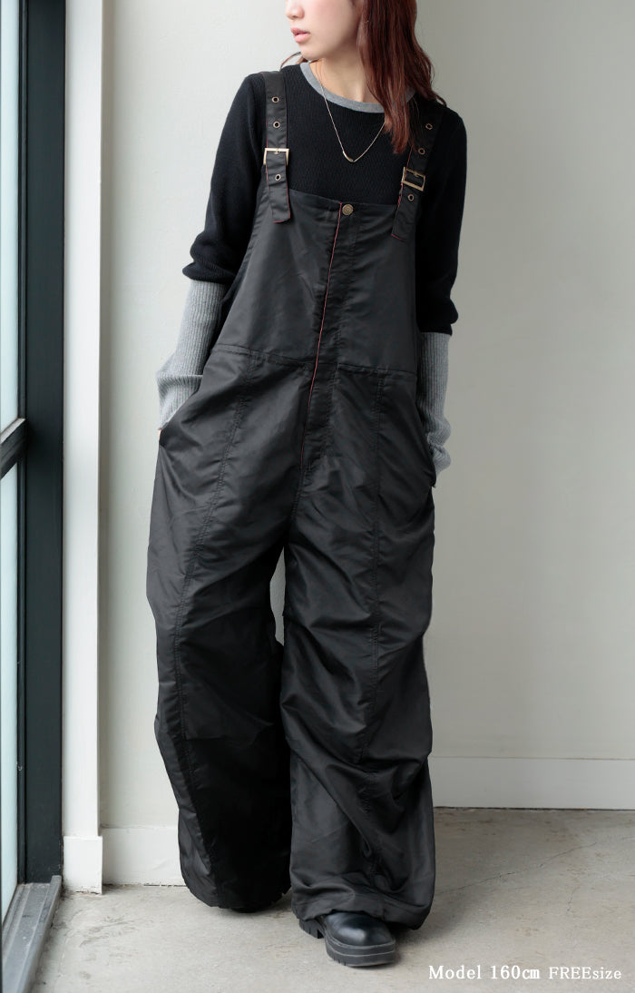 サロペット MA-1 風 ワイド レディース サロペ パンツ ロング ロング