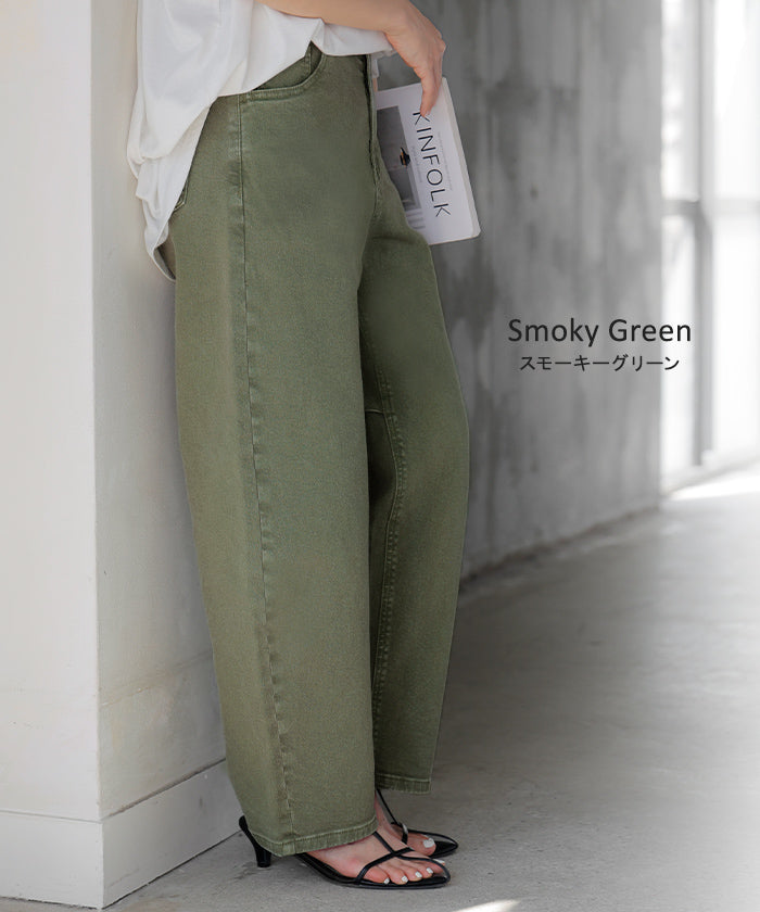 パンツ デニム バレルレッグ ロング カツラギ レディース カラーデニム