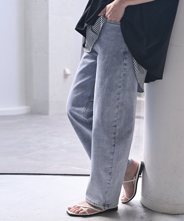 パンツ デニム バレルレッグ ロング カツラギ レディース カラー