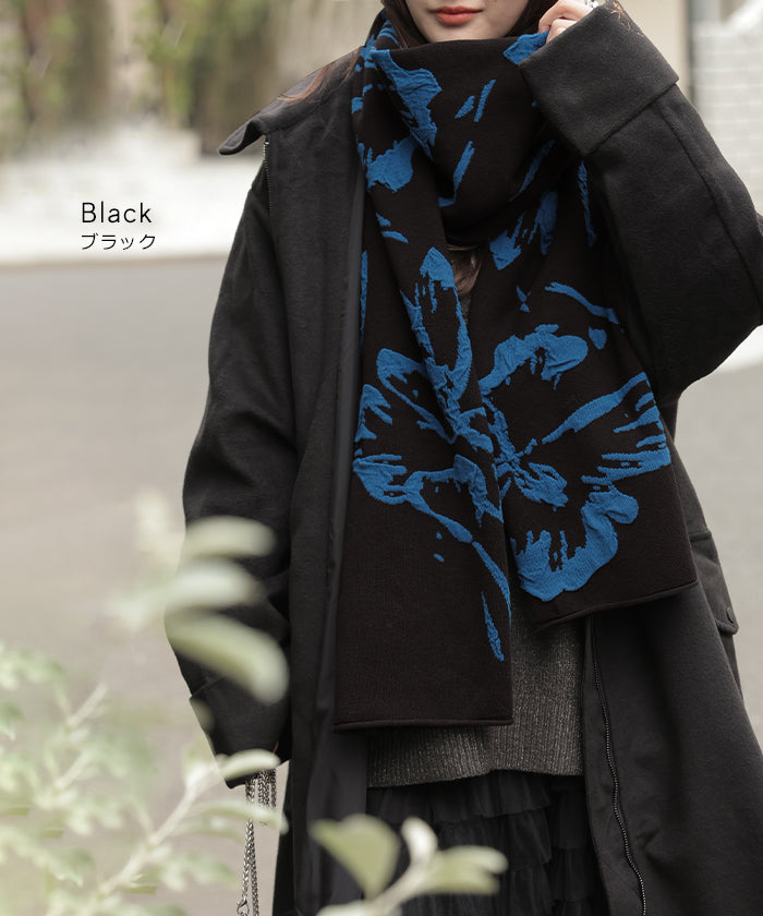 2025AW新作 ストール 花柄 ニット 綿 混 レディース 大判ストール