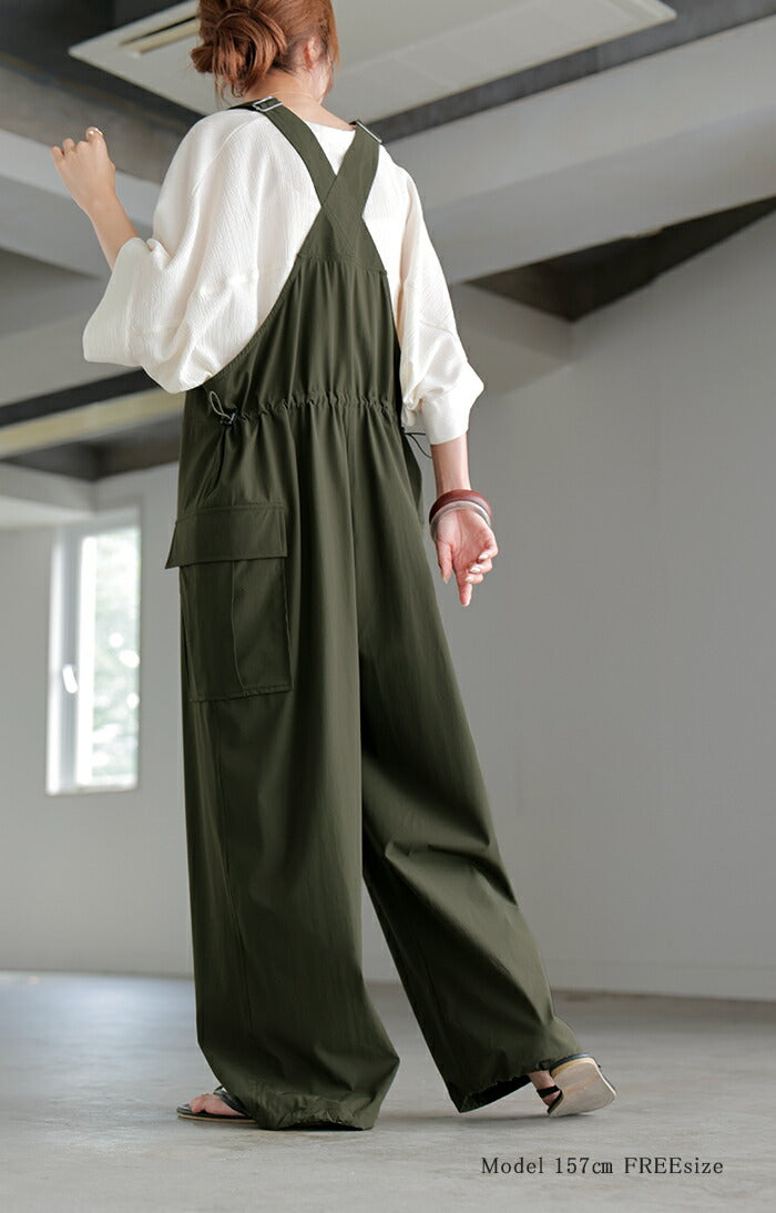 サロペット ワイド レディース 微 撥水 サロペ パンツ ロング ロング