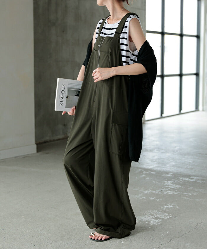 サロペット ワイド レディース 微 撥水 サロペ パンツ ロング ロング