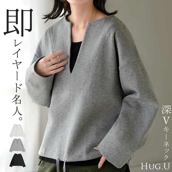スウェット 「 ジャスト丈 」 Vネック レディース トップス キーネック