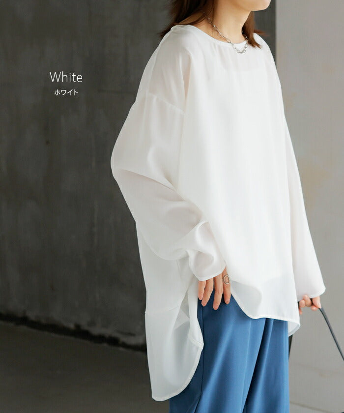 シャツ シアー シフォン ノーカラー トップス レディース Aライン