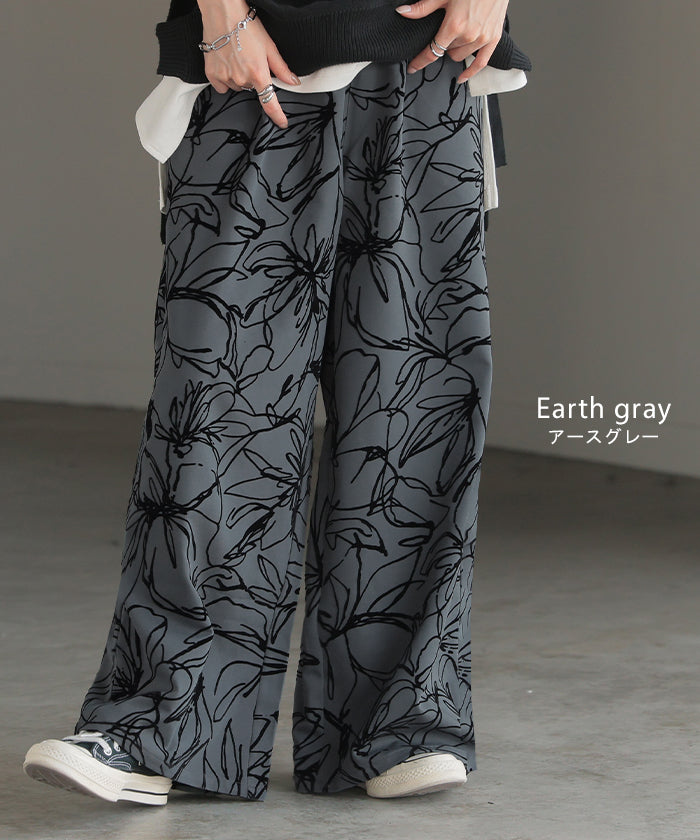 パンツ ワイド 花柄 レディース ワイドパンツ フロッキー 太い