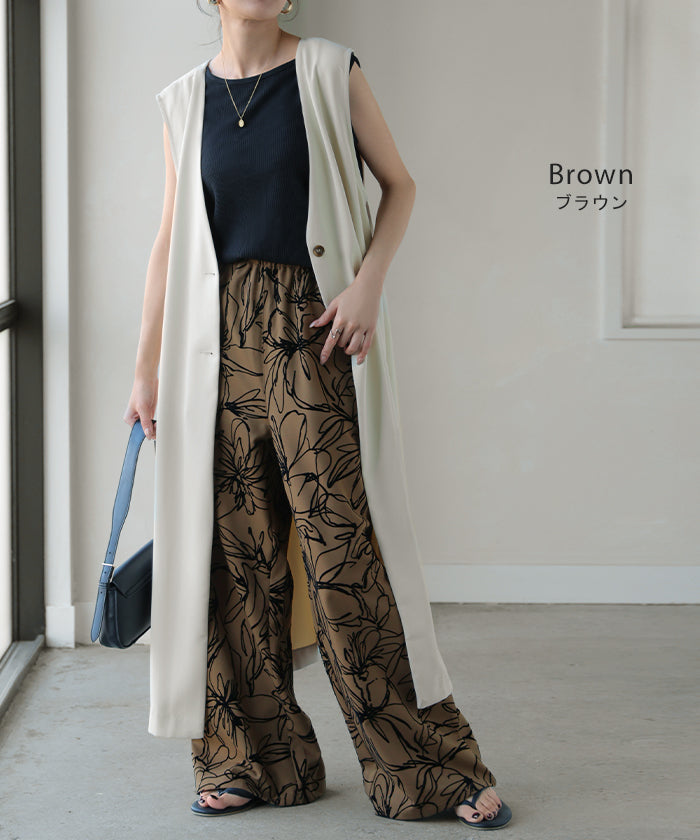 パンツ ワイド 花柄 レディース ワイドパンツ フロッキー 太い