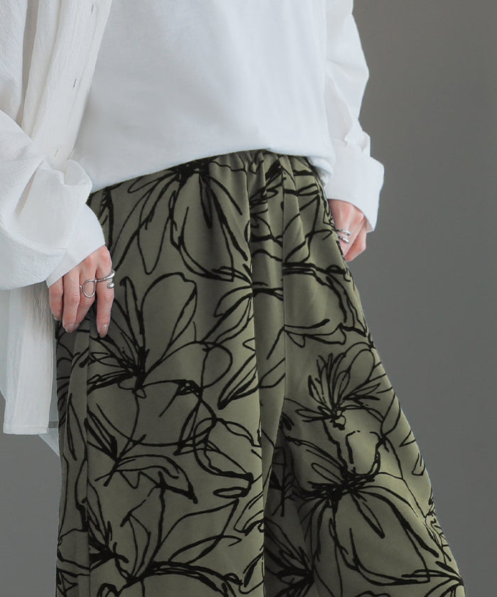 パンツ ワイド 花柄 レディース ワイドパンツ フロッキー 太い