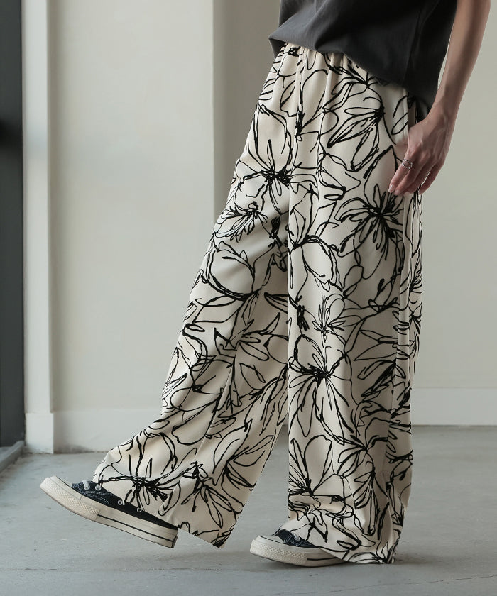パンツ ワイド 花柄 レディース ワイドパンツ フロッキー 太い