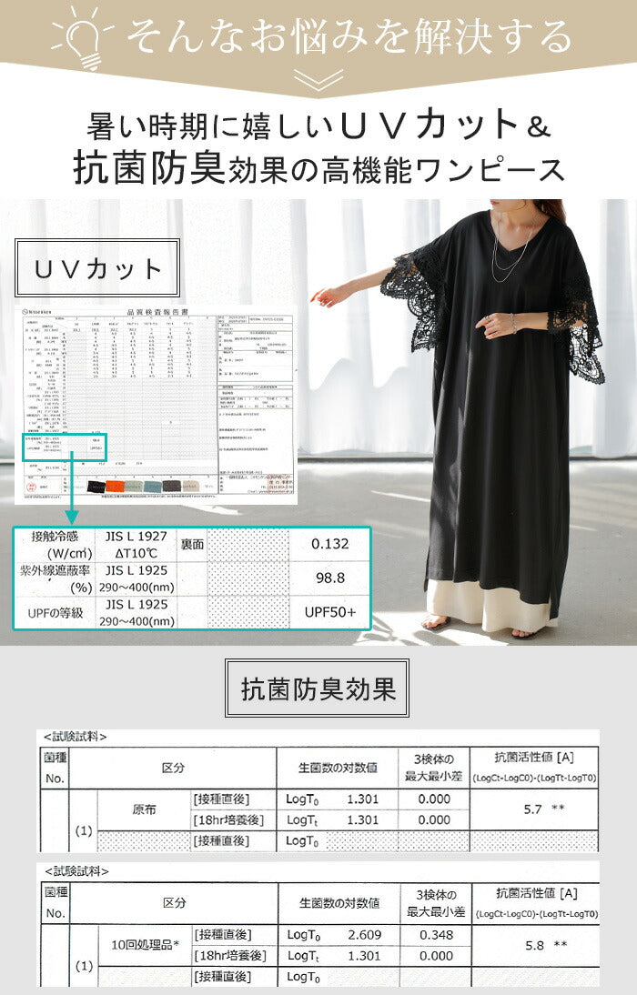 ワンピース 「 美 袖。」 レース 袖 Tシャツ ワンピ 接触冷感 UV