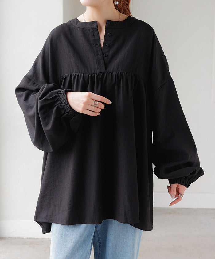 ブラウス 前後2WAY ノーカラー シャツ トップス レディース バンド