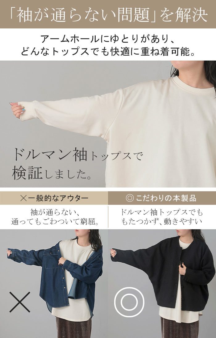 ジャケット ノーカラー ツイード ドルマン ワイド レディース ロング