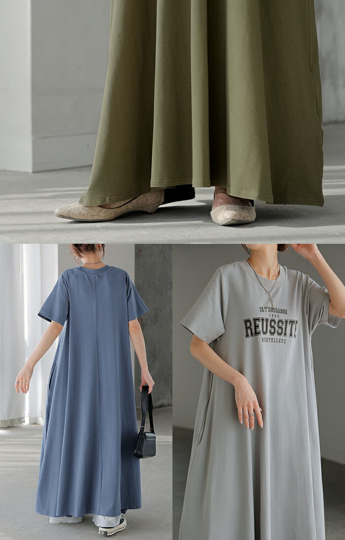 ワンピース ロゴ 汗染み 防止 UV 接触冷感 ロング Tシャツ ワンピ