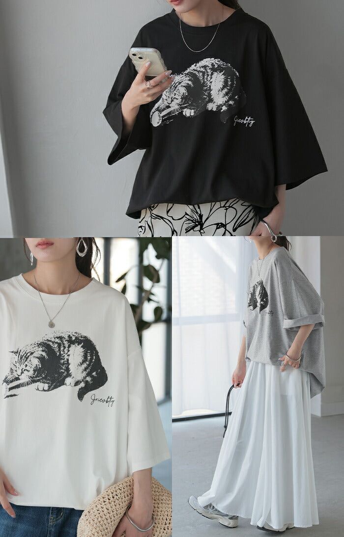 猫 Tシャツ 接触冷感 ロゴ トップス レディース 半袖 プリント