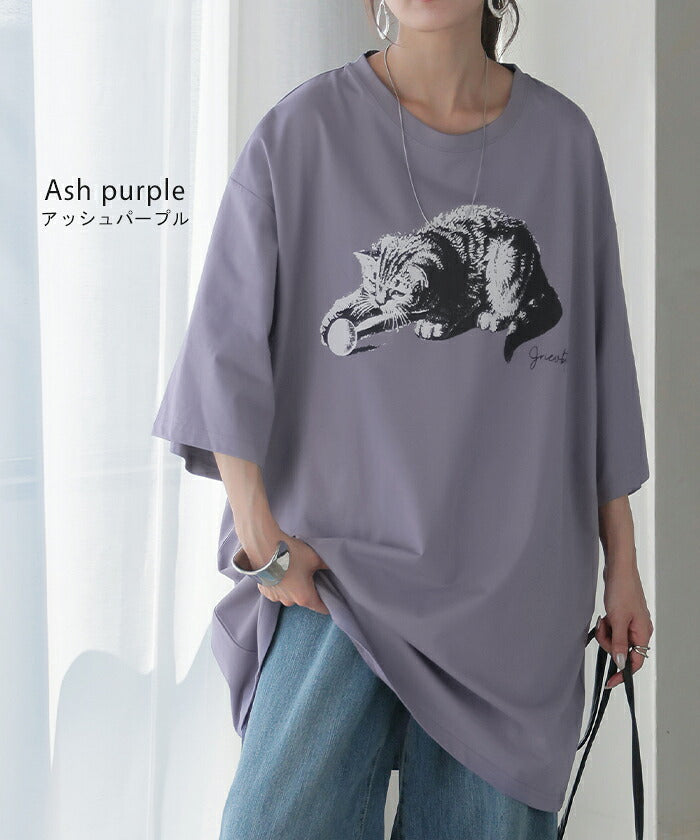 猫 Tシャツ 接触冷感 ロゴ トップス レディース 半袖 プリント