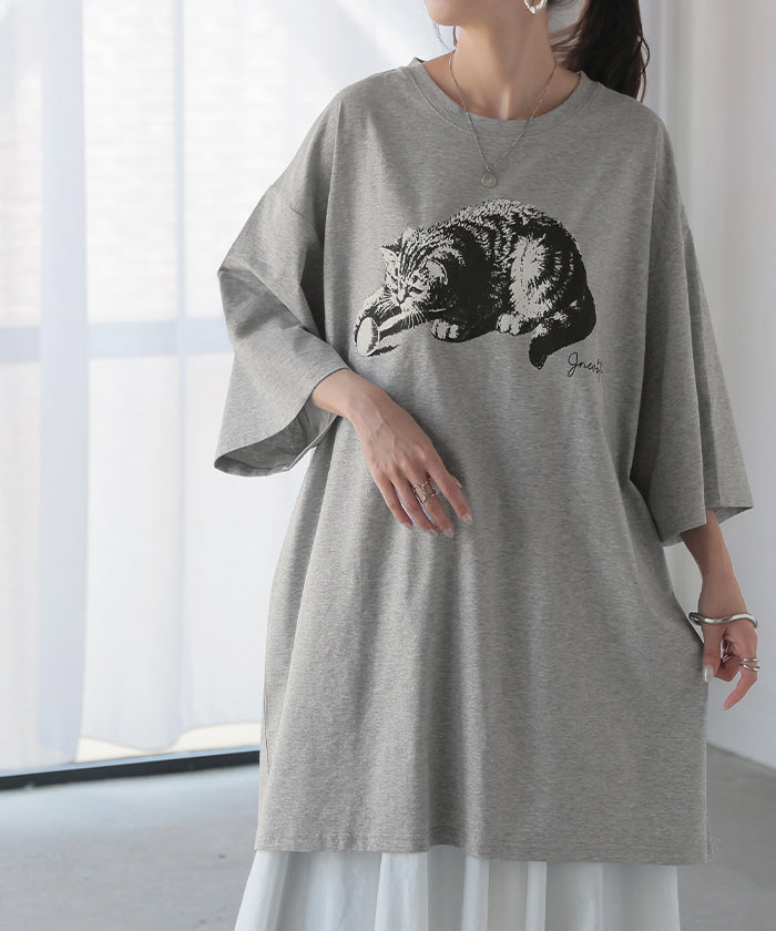 猫 Tシャツ 接触冷感 ロゴ トップス レディース 半袖 プリント