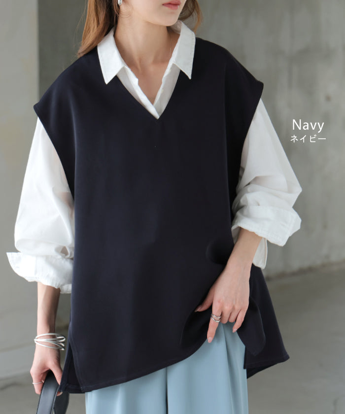 ベスト ジレ ロングベスト レディース チュニック トップス ノーカラ