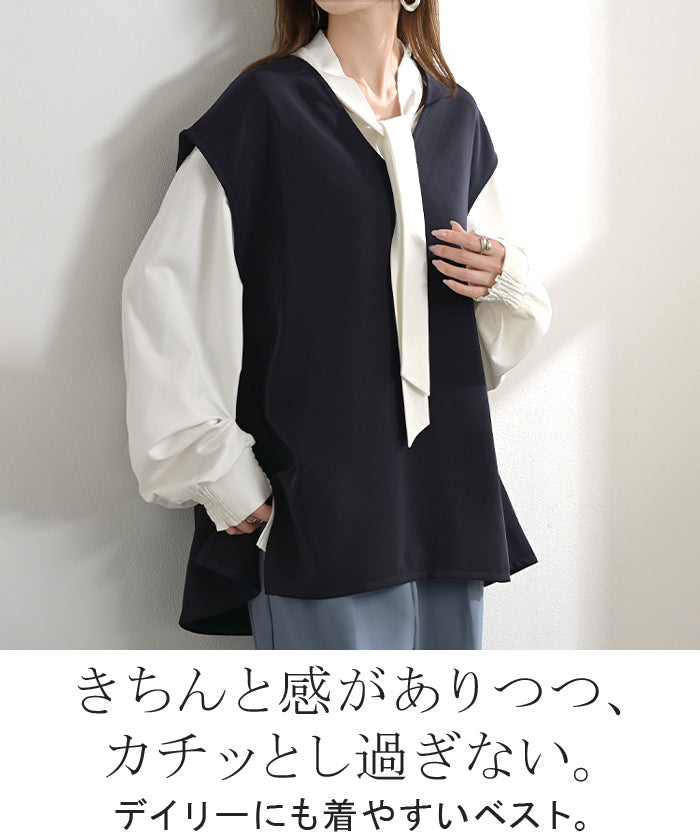 ベスト ジレ ロングベスト レディース チュニック トップス ノーカラ