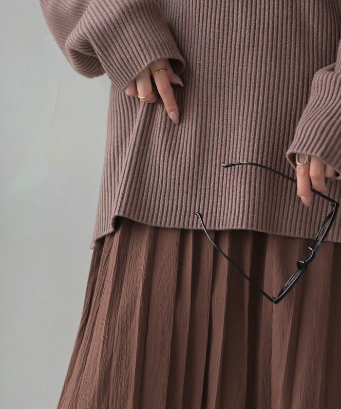 2025AW新作 ニット ワンピース 2点セット 1月中旬入荷 セットアップ プリーツ ロング レディース トップス アンサンブル セーター プルオーバー 異素材 ドッキング ワンピ ロングワンピース 体型カバー 大きいサイズ お尻が隠れる きれいめ 黒 ベージュ 秋 冬 HUG.U 2025AW新作 ニット ワンピース 2点セット □1月下旬入荷 セットアップ