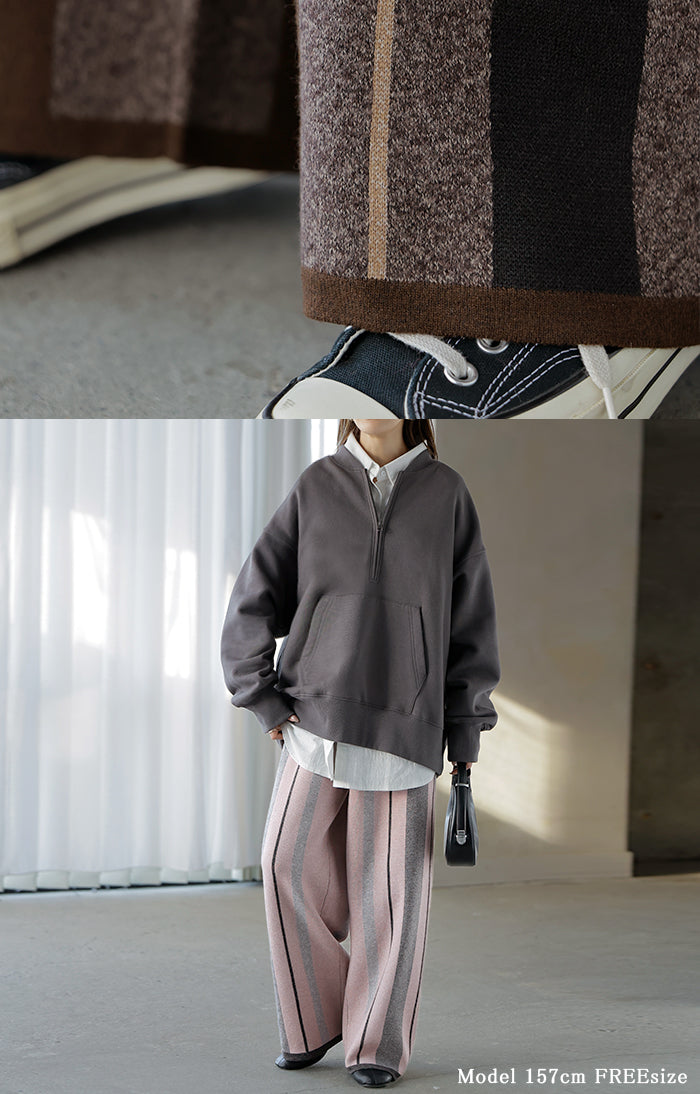 2025AW新作 パンツ ストライプ ニット ワイド レディース ニットパンツ