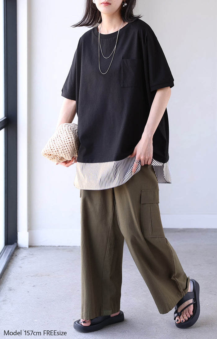 2026SS新作 Tシャツ 「 重ね着風 」 接触冷感 □7月上旬入荷 UVカット