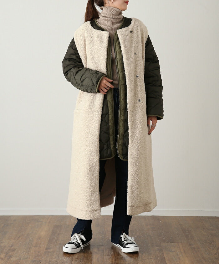 ボア ジレ 「即お洒落」前開き ベストロングベスト ノーカラー