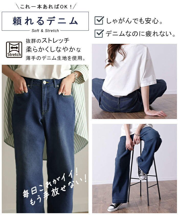 パパス Papas ストレートデニム ジーンズ ストレッチ 大きいサイズ 紺 