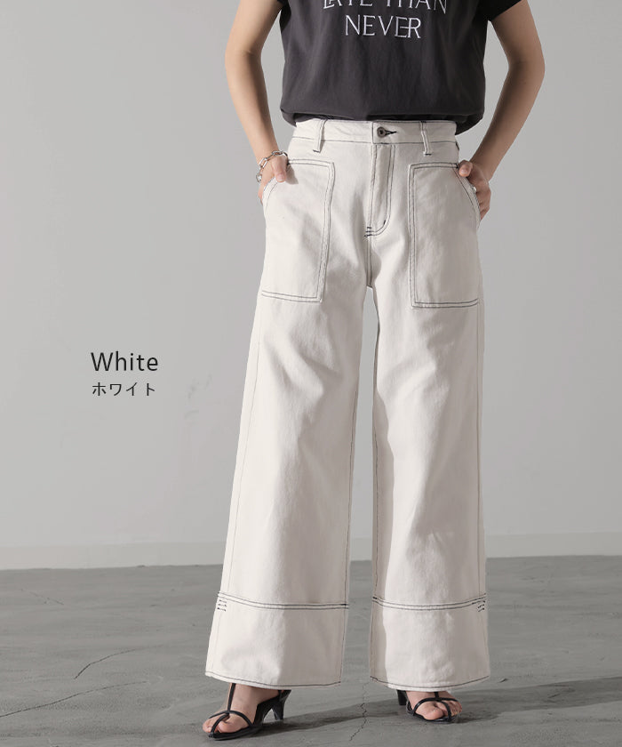 デニム ロールアップ 美脚パンツ ストレート パンツ レディース