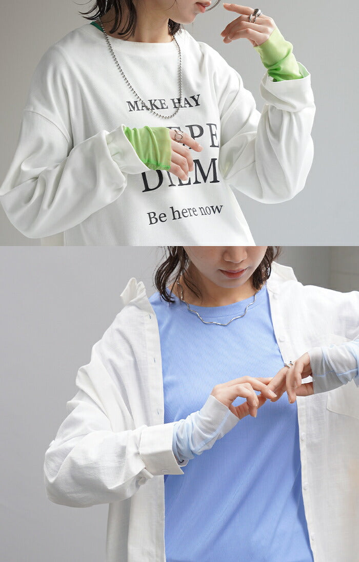 トップス 袖 シアー カットソー レディース Tシャツ ロンT レイヤード