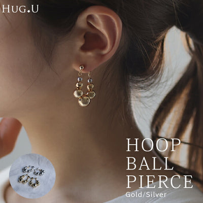 ピアス アクセサリー ボール 丸 シルバー ゴールド シルバーアクセサリー フープ 大ぶり カーブ ウェーブ アクセ モード おしゃれ モチーフ ねじり メタル レディース ニュアンス ごつめ 人気 両耳用 大きめ 変形 大人 パーティー 女性 春 夏 HUG.U メール便