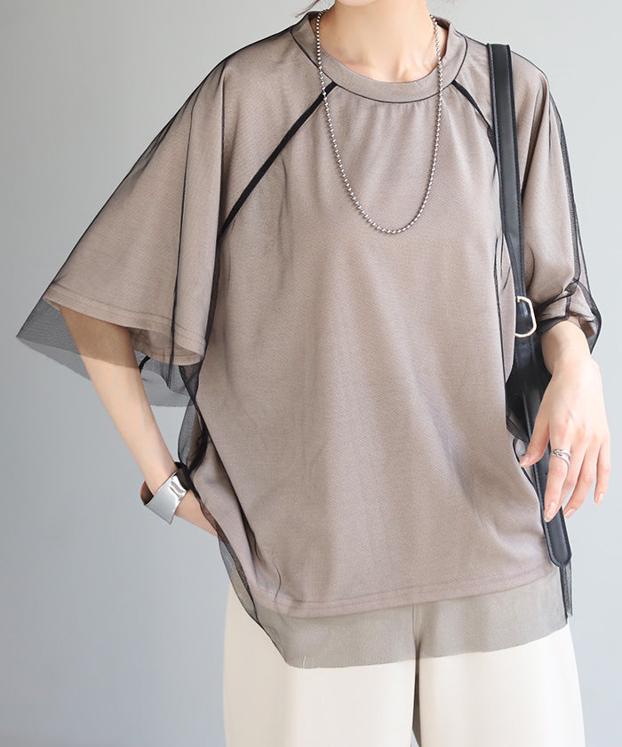 Tシャツ チュール レイヤード トップス カットソー 重ね着