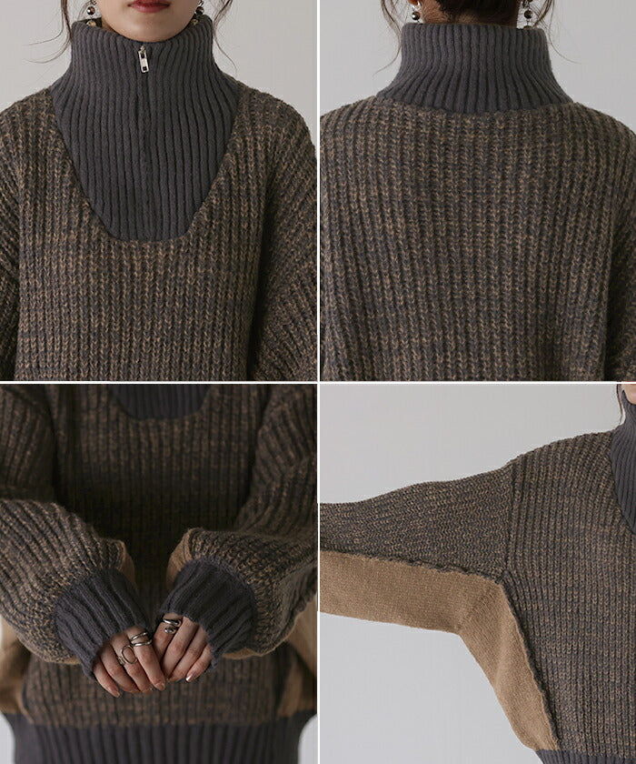 美品 GIUGIU SPORT ハーフジップハイネックニット　五分袖 美品 GIUGIU SPORT ハーフジップハイネックニット 五分袖