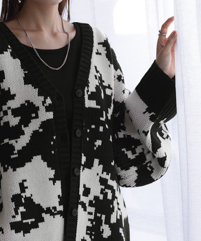 カーディガン カモフラージュ柄 ニット レディース セーター カーデ