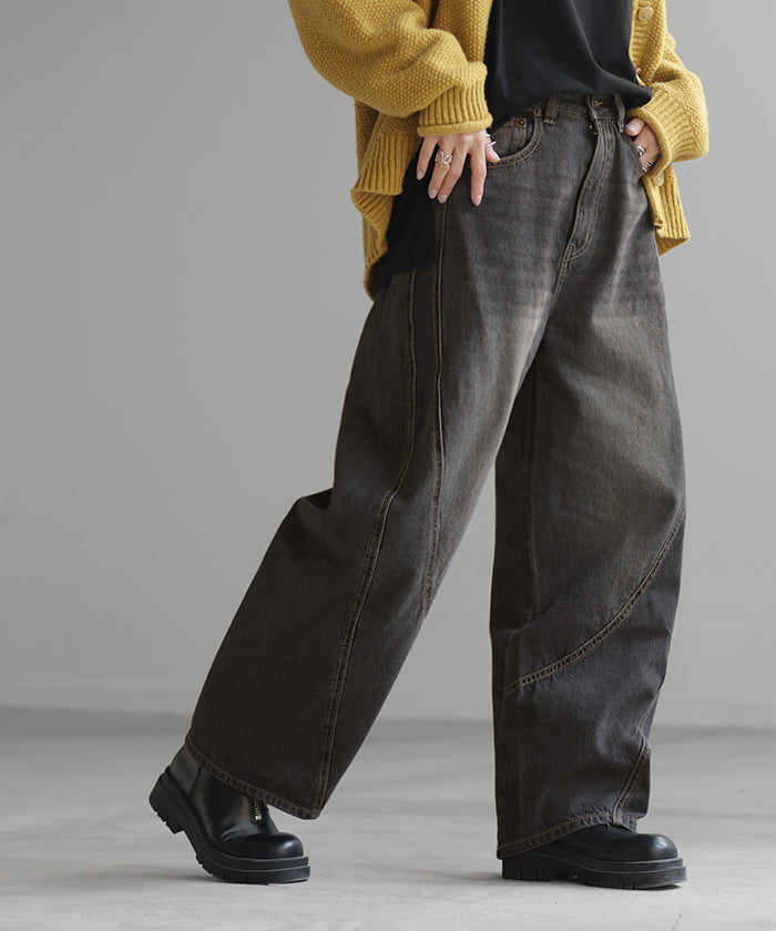 デニム パンツ バルーン ワイド 綿100％ レディース ボトムス ジーパン