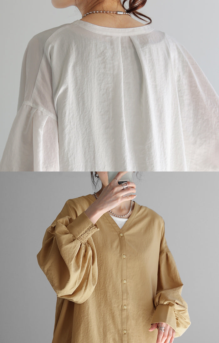 シャツ ぽわん袖 長袖 トップス レディース ロング ロングシャツ