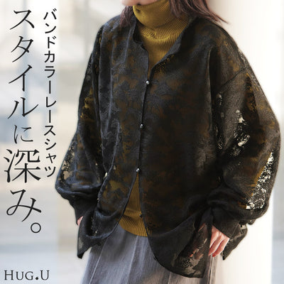 シャツ レース シアー 体型カバー チュニック トップス レディース 柄 ブラウス カラーシャツ レースシャツ オーバーサイズ 長い きれいめ ドロップショルダー ドルマン 彼シャツ 羽織 シアーシャツ 大きいサイズ 黒 春 夏 HUG.U メール便