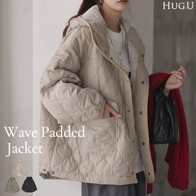 ジャケット キルティング コート レディース アウター ジャンパー キルト フード 無地 刺繍 オーバーサイズ Vネック 中綿 羽織 暖かい ロング ミリタリー お尻が隠れる ライトアウター 大きいサイズ 体型カバー 長袖 ビッグ 長い 黒 カーキ 春 夏 HUG.U