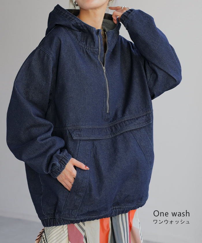 パーカー デニム ハーフジップ トップス レディース アノラック