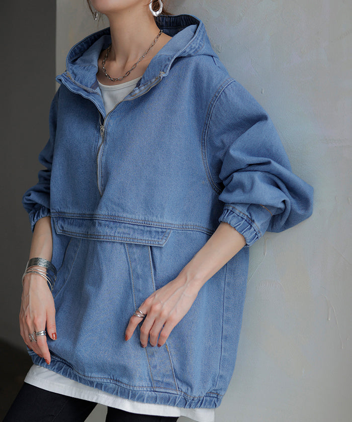 パーカー デニム ハーフジップ トップス レディース アノラック