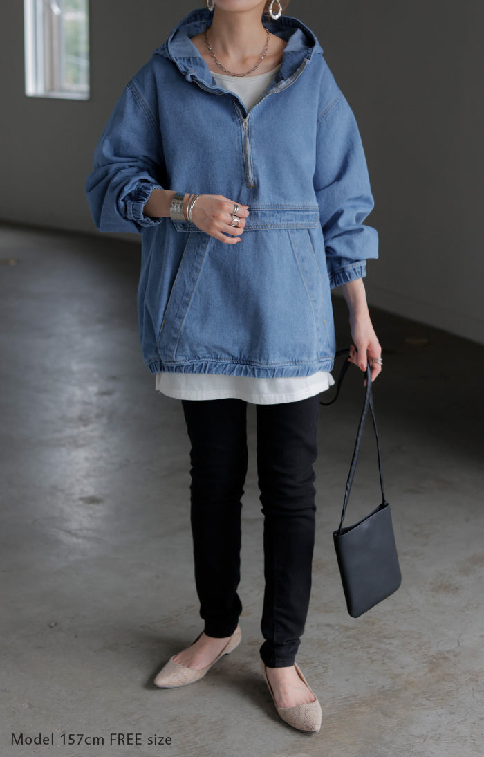 パーカー デニム ハーフジップ トップス レディース アノラック