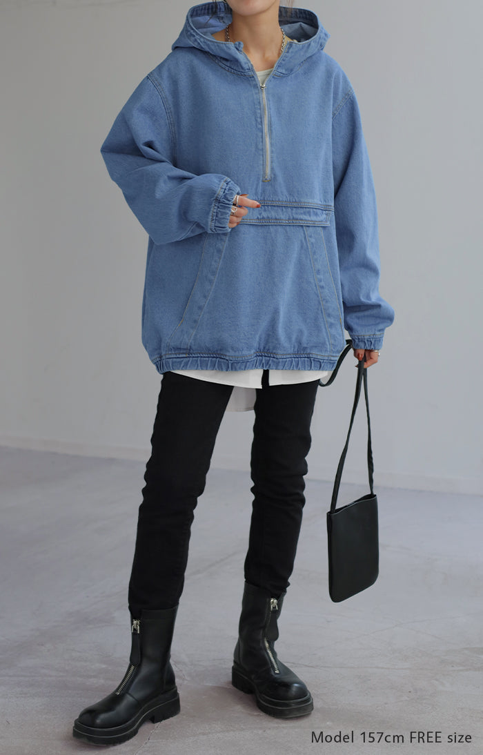 パーカー デニム ハーフジップ トップス レディース アノラック