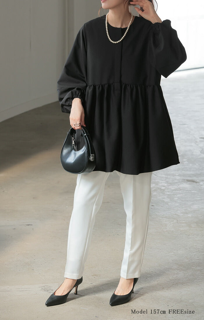 新品未使用タグ付　Rene ルネ　長袖 チュニック ペプラム ブラウス　36 WEB限定】ペプラムロングスリーブチュニックブラウス