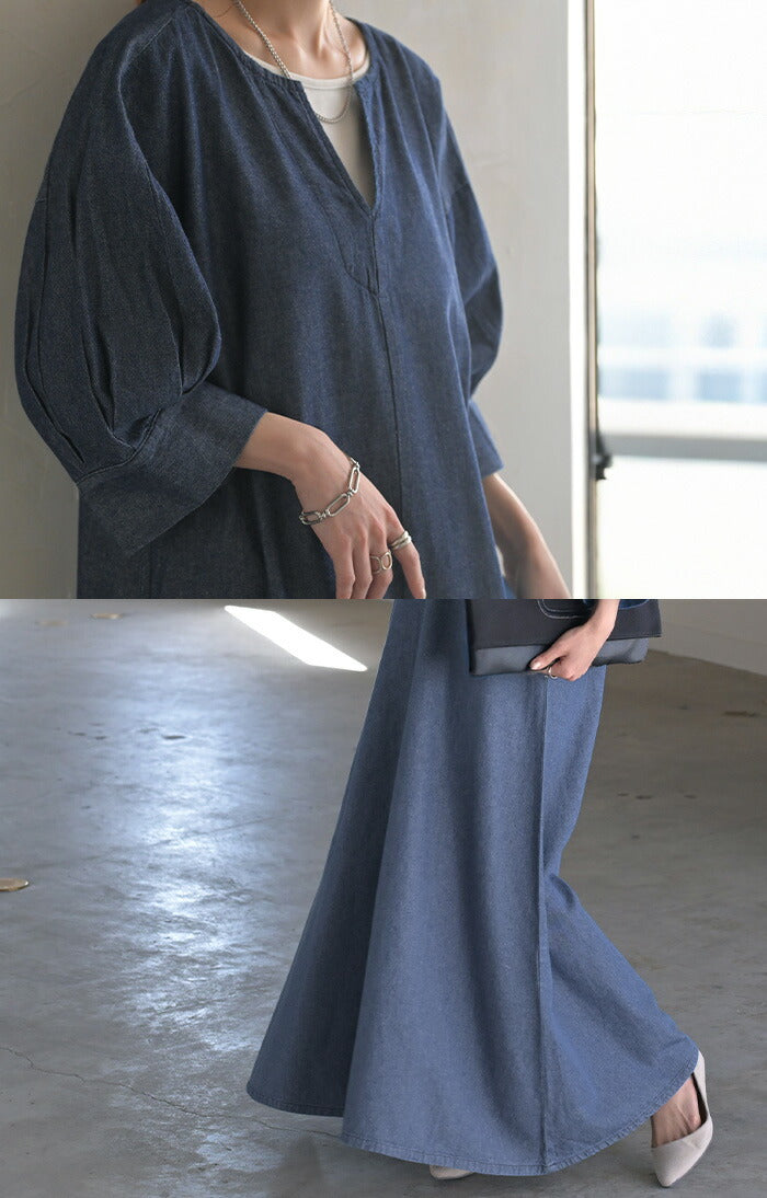 ワンピース デニム 綿100% ロング ロングワンピース デニムワンピース