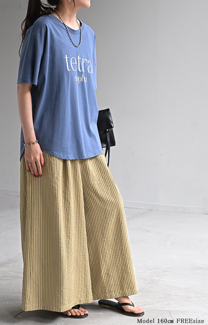 パンツ ワイド ストライプ レディース ワイドパンツ ロング