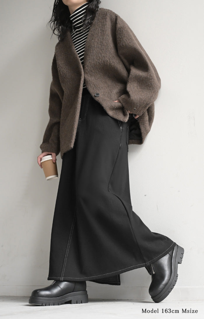lohen 2025AW パイピングロングスカート黒　38サイズ　新品　タグ付き 2025AW新作 スカート ロング デニム ライク 裏起毛 レディース ロング