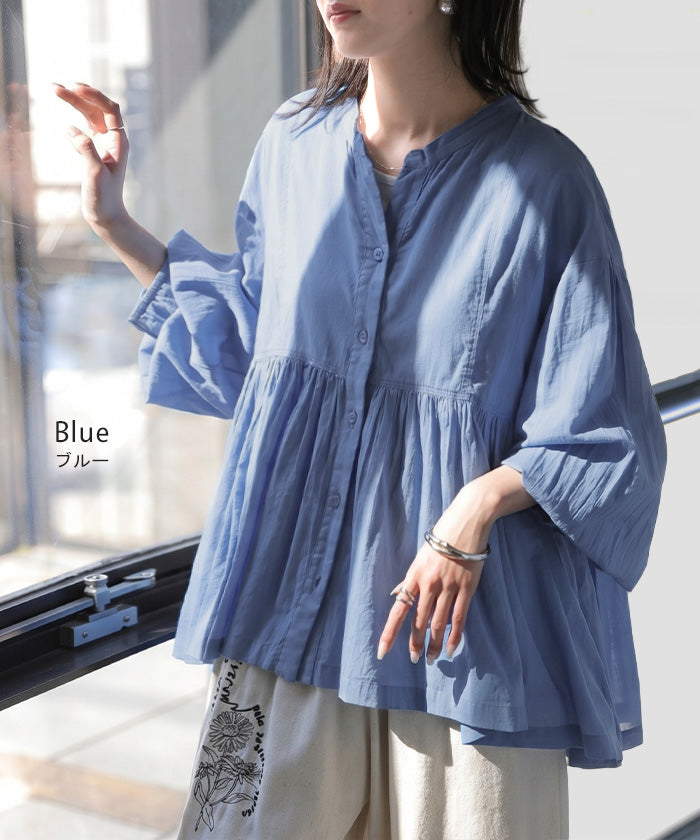 美品 エンフォルド enfold スキッパー ロングシャツ チュニック丈 紺 2026SS新作 シャツ ブラウス インド綿 100％ レディース トップス