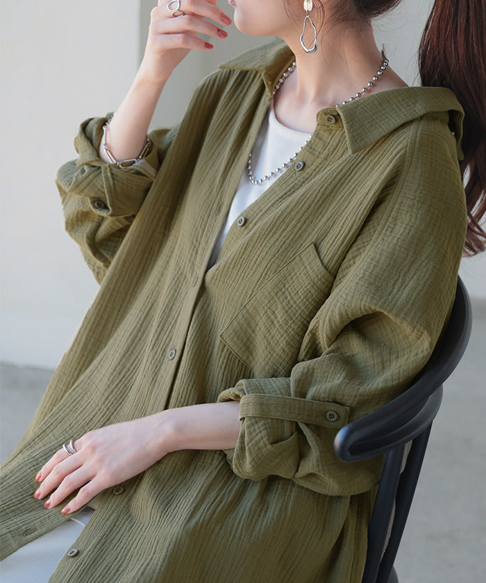 選 べ る 」ダブルガーゼ or リネン 風 シャツ 彼シャツ チュニック