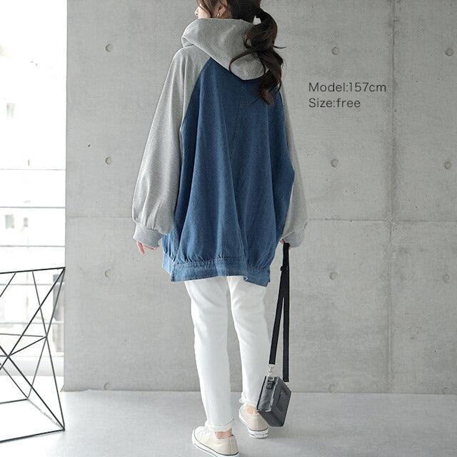 UGG　L　パーカー　シャツ　ドッキング　トレーナー　ワンピース　チュニック HUG.U パーカー レディース デニム トレーナー ドッキング