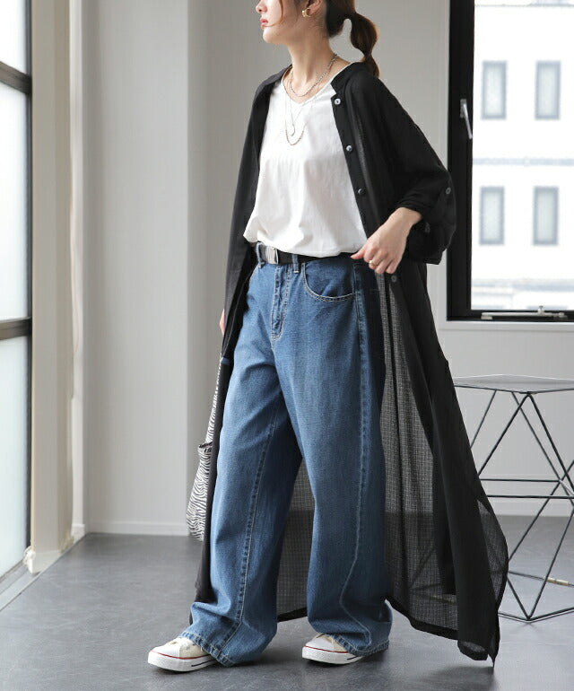 ヴェロフォンナ ロングカーディガン ブラック シアー シースルー 長袖  春夏 セール】カーディガン レディース 春 夏 アウター シフォン ロング