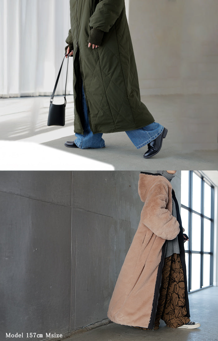 極暖 ファー「 2倍楽しむ 2WAYコート 」 エコファー 中綿 ファー